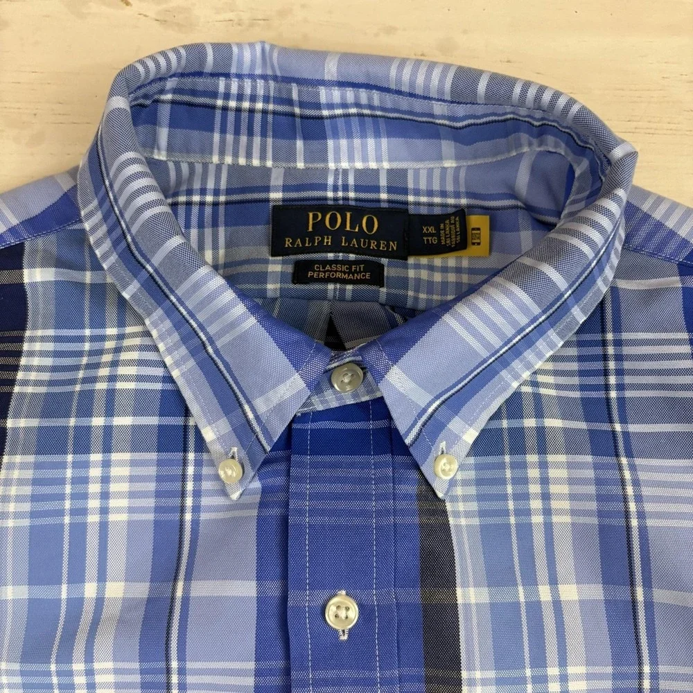 Polo Ralph Lauren Performance Shirt Poly Nylon 2XL Plaid Long Sleeve